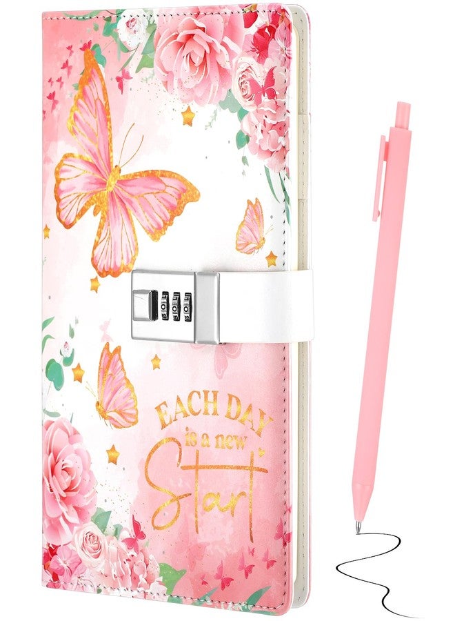 Saypacck Pink Lock Diary with Pen A5 Leather Password Journal Locked Diary for Women Birthday Party Favors(Butterfly) - Image 1